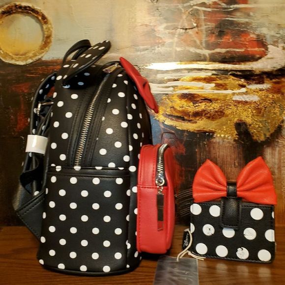 Loungefly minnie pok a dot  backpack and wallet set